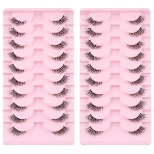 Image of MAYCREATE 10 Pairs Half Lashes Cat Eye Wispy False Eyelashes, Fluffy Volume, Faux Mink, 3 /4 Accent, DIY Strip Lash Set, Soft Natural Look For Makeup, Reusable, For Daily & Party Wear, 2 Sets