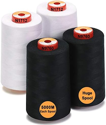 New brothread - 30 Options - 4 Large Cones of 5500Y (5000M) Each All Purpose Spun Polyester Thread 40S/2 (Tex27) for Serger, Overlock, Quilting, Piecing and Sewing - 2 White + 2 Black