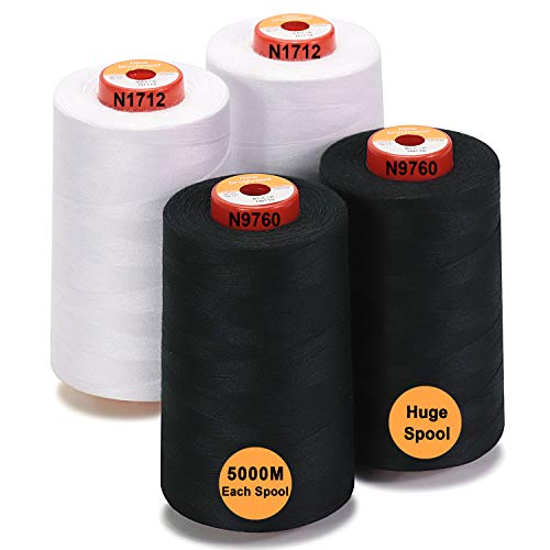New brothread   28 Opciones   4 Bobinas Grandes de 5000M hilo de coser de poliéster todo propósito 40S/2 (Tex27) para coser, acolchar, patchwork, remalladora y overlock   2 White + 2 Black