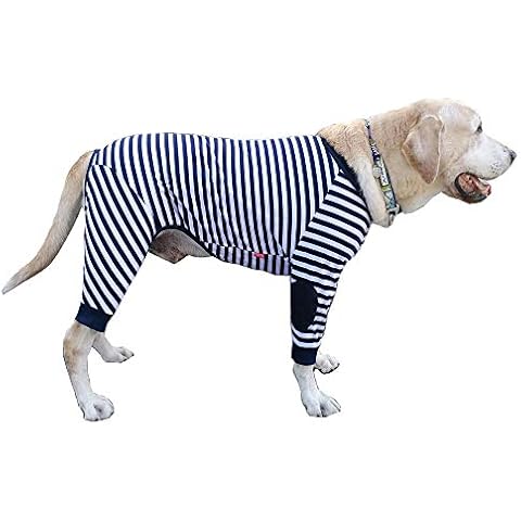 NashaFeiLi Haustier-Kleidung, gestreifter Schlafanzug für große Hunde, Vierbein-T-Shirt Cover