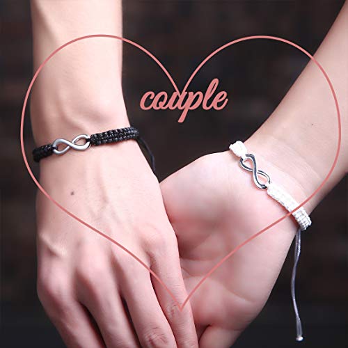 Image of MJartoria Couples Bracelets, Personalized Matching Bracelets for Couples His and Hers, Sign Handmade Rope Braided Rhinestone, Stainless Steel BFF Bracelets for 2