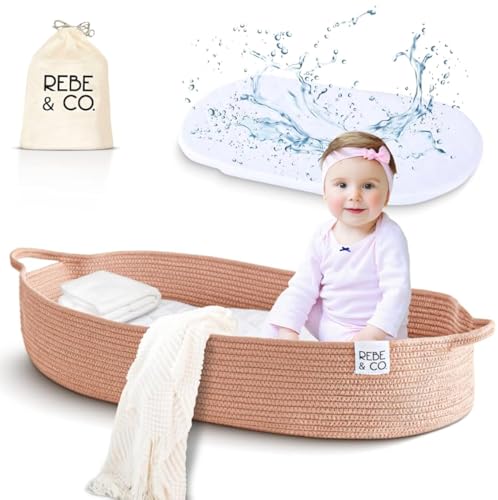 Image of Baby Changing Basket for Baby Dresser, Foam Pad with Waterproof Cover, Includes, Table Moses, Changing Table Topper for Dresser (Ligh Rose Salmon)