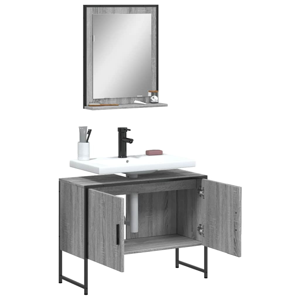 Lot de 2 meubles de salle de bain gris Sonoma avec miroir et armoire