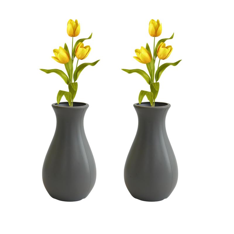 GARDENS NEED 6-Inch (15.24 cm) Lucky Flower Pot | Round Shape, Set of 2, Grey Planter for Indoor & Outdoor | UV-Resistant, Lightweight Plastic Pots| Ideal for Flowers, Herbs, and Small Plants
