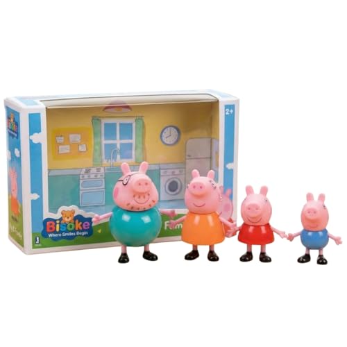 Image of Peppa Pig Family Toys Set of 4 - George, Mummy Pig, Daddy Pig & Grandparents | Movable Cartoon Figures Dollhouse & Car Play Set | Kids Toy for Boys & Girls 2+ Years | Birthday Return Gift
