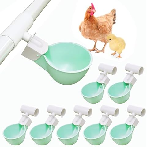 8PC Chicken Water Cups with PVC Tee Fittings for 1/2" Pipe, Automatic Chicken Watering System, Anti-Leak, Holds 50% More Water, Suitable for Chicks, Chicken, Duck, Quail, Birds, Turkey Cover