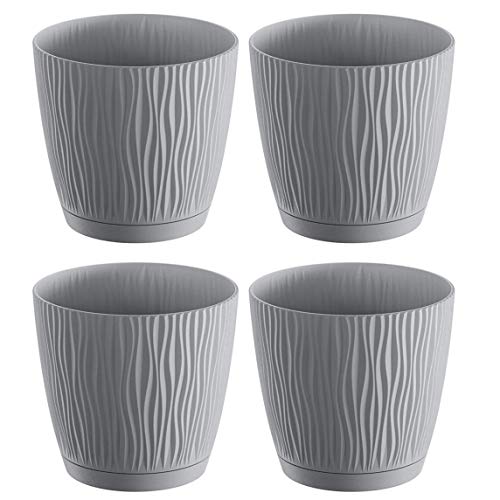 UNIFRAMPRO 4er Pack Indoor/Outdoor Pflanzgefäß - Terrasse, Deck, Garten, Haus - "Sandy" moderner Pflanztopf mit Untersetzer Untersetzer (7 in Sandbeige ) Cover