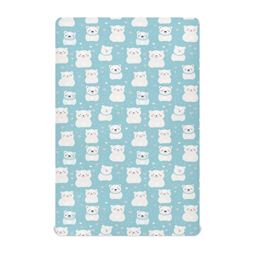 Image of Love Hearts Bear Crib Sheets Stretchy Portable Sheets for Baby Toddler Breathable Soft Crib Mattress Sheet for Girls Boys