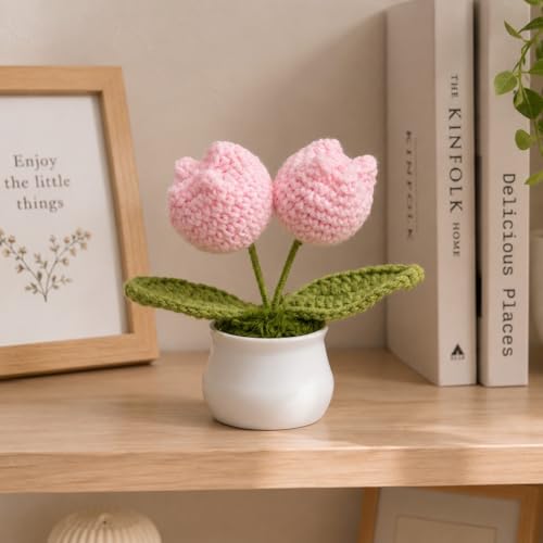Image of SATYAM KRAFT 1 Pcs Artificial Crochet Flower Bouquet /Artificial Flowers with Pot /Artificial Flowers Bunch /Crochet Flowers Bouquet /Crochet Flowers /Flowers Bouquet Gift for Home Decor, Gifting