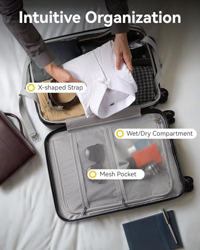 LUGGEX Carry on Luggage 22x14x9 Airline Approved, PC Hard Shell Suitcase with Front Pocket, Expandable Luggage with USB Port (Black, 20 Inch, 36.7L)