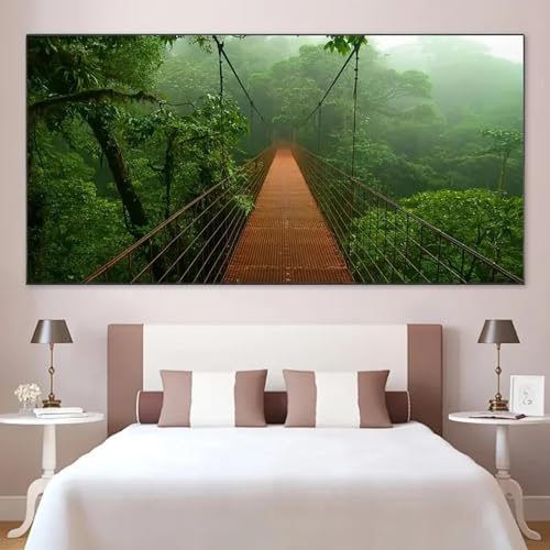 Tableau forêt avec pont pour décorer un salon chaleureux 40x80cm