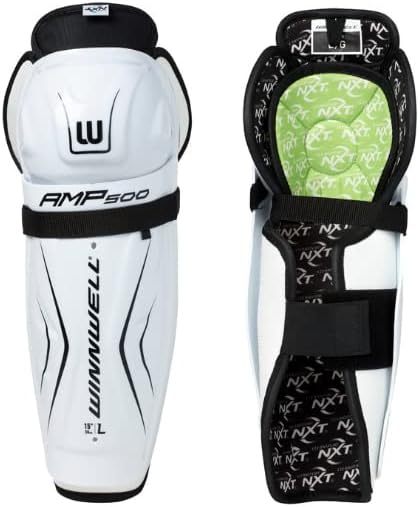 Winnwell AMP500 Hockey Shin Guard - Ice Hockey Equipment for All Ages, Lightweight & Durable Pads, Calf Protection with Comfortable Nylon Lining for Youth, Junior & Senior