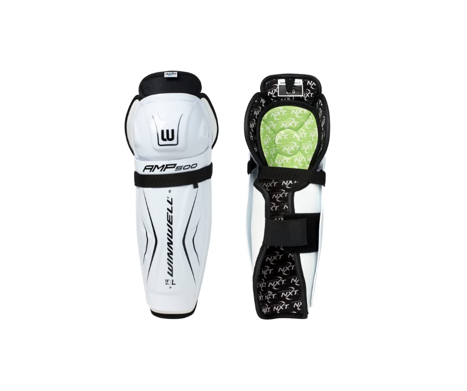 Winnwell AMP500 Hockey Shin Guard - Ice Hockey Equipment for All Ages, Lightweight & Durable Pads, Calf Protection with Comfortable Nylon Lining for Youth, Junior & Senior
