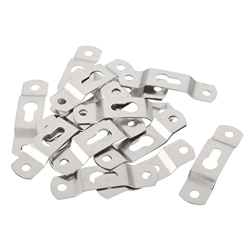 Image of MroMax 20PCS Keyhole Hanging Plate 1.93 inch x 0.51 inch Single Hole Hook for Hanging Paintings Artwork Picture Frame Hook Photos White Tone