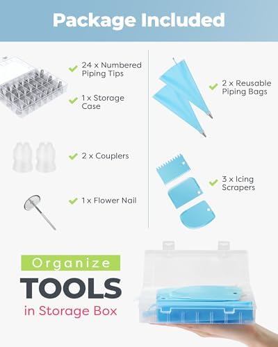 26-Piece Cake Decorating Tips Kits, Kootek Professional Stainless Steel Icing Tip Set Tools with 2 Reusable Coupler for Kids Beginners