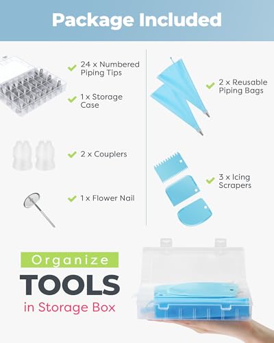 26-Piece Cake Decorating Tips Kits, Kootek Professional Stainless Steel Icing Tip Set Tools with 2 Reusable Coupler for Kids Beginners
