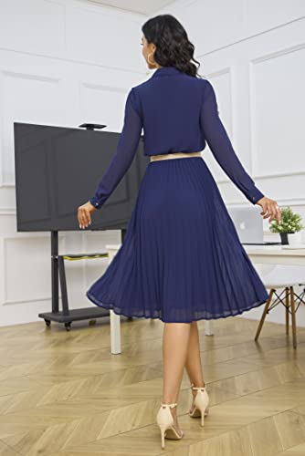 Business Casual Shirt Dress for Women Long Sleeves Pleated Midi Dresses with Belt2