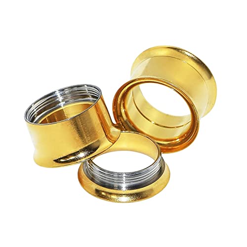 KnSam Tunnel Plug Oreille Acier Inoxydable 2PCS Bouchon Doré 10mm, Écarteur Oreille Unisexe 00G Fantaisie