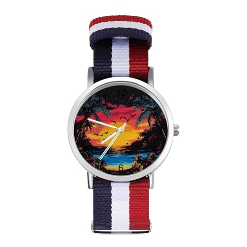 Hawaiian Sunset Palm Trees Funny Wrist Watches for Men Women Fashion Graphic Watch for Work Workout