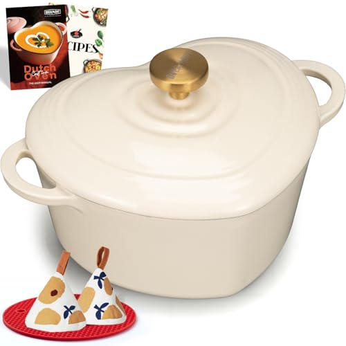 Overmont Enameled Cast Iron Dutch Oven - 2QT Heart-Shaped Mini Pot with Lid