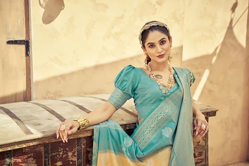 Image of SWORNOF Women's Kanjivaram Soft Silk Banarasi Sarees With Unstiched Blouse Piece