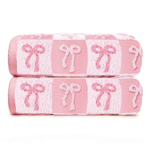 2 Pcs Pink Hand Towels for Bathroom Coquette Bow Hand Towels 3D Pink Bow Jacquard Weave 100% Cotton Soft Towels Decorative 13. 7 x 29. 5Inch Facecloth Preppy Bathroom Decor for Bridal Shower Wedding