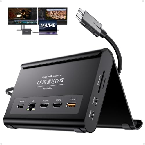 Image of MacBook Docking Station Dual Monitor, USB C Dock Stand for MacBook Pro with 2X 4K@60Hz HDMI, 100W PD, RJ45, 10Gbps Data, SD /TF, 3.5mm Audio, USB 2.0 for for MacBook Pro /Air M4 /M5 -Black