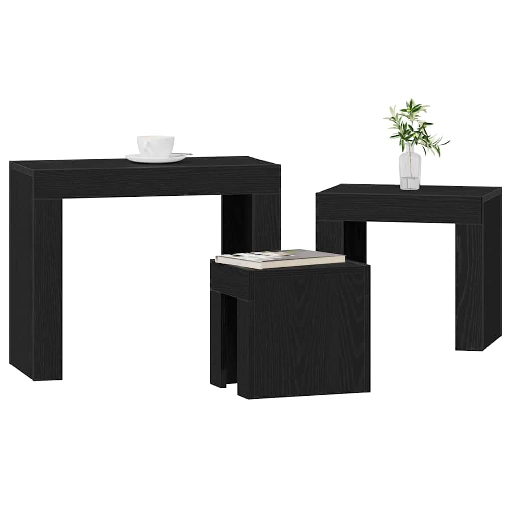 Mesas Nido 3 pcs Roble Negro Madera de ingeniería, Mobiliario Mesas Mesas Decorativas Mesas de Centro, Negro, 16.1kg