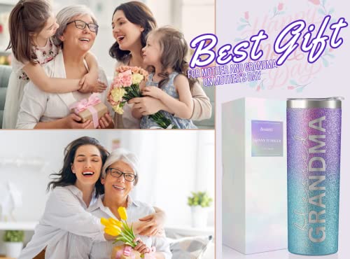 Image of Onebttl Christian Grandma Gifts for Mother's Day, 20oz Purple & Blue Glitter Skinny Tumbler, Straw & Lid Included, Blessed Grandma Gifts
