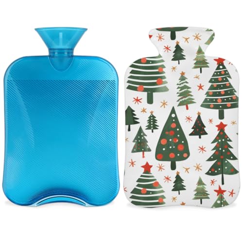 Hot Water Bottle with Soft Cover,2L Xmas Abstract Tree Hot Water Bag for Hot and Cold Compress, Hand Feet Warmer, Rubber Hot or Cold Water Bottle Halloween Christmas Decorations