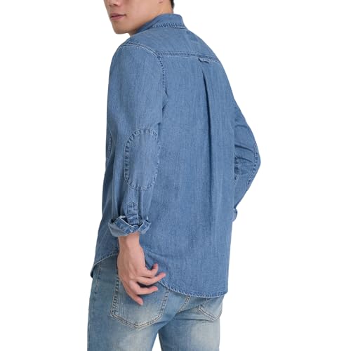 HISEA Mens Denim Shirt Long Sleeve Jean Work Shirts Regular Fit Button Down Shirts with Pockets2