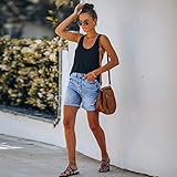 Mrat Denim Shorts for Womens with Pockets Elastic Waist Jeans Ladies Turned Frayed Hem Shorts Casual Summer Capri Pants Sexy Stretchy Hotpants Cropped Trousers Loose Bottoms UK Size 8 10 12 14 16 - Image 5