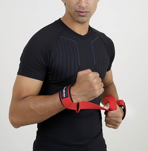 Image of The gymGear Co. Weight Lifting Straps for Gym, Powerlifting, Strength Training | For Men & Women for Fitness and Workout (Red)
