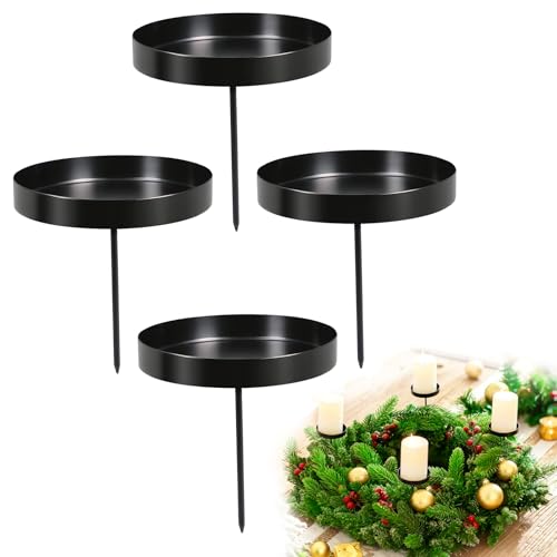 Kerzenhalter Adventskranz, 4er Kerzenständer Schwarz Stumpenkerzen...