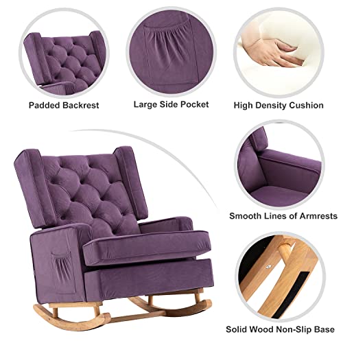 Rocking Chair Nursery,Upholstered Glider Chair For Nursery,Mid Century Modern Oversized Wingback Armchair For Living Room(Purple) #TOP3