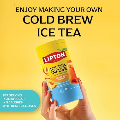 Image of Lipton Ice Tea Infuse Black Tea Peach Cold Brew Tea Bags for On-The-Go or At Home 10 Tea Bags (Pack of 6)