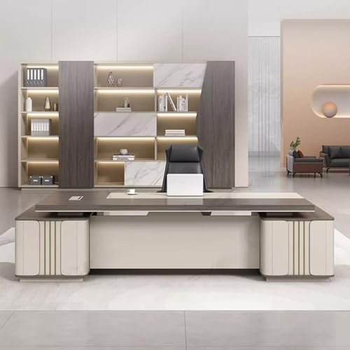 78 inch L Shaped Executive Desk with 4 Drawers, Modern Large Single Office Long Boss Desk with Cabinet and Cable Management Wood Thicker Desktop Writing Study Table Business Furniture Workstat