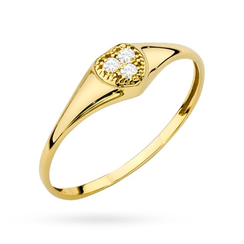 MARKO Damen Ring aus 333 Echtgold (8K) mit 3 Zirkonia – Herz Design | Eleganter Vorsteckring | Eheringe Ring Gold Damen | Echt Gold Ring für Freundin, Ehefrau und Mutter (56 (17.8))
