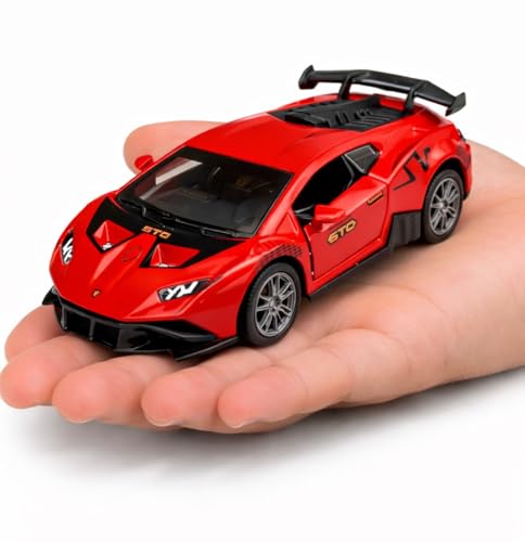 Image of 1:36 Scale Lamborghini Huracan STO Die-Cast Car - Alloy Pull Back Toy Vehicle with Openable Doors, Realistic Detailing Sports Car Model for Kids, Boys & Collectors (Red)
