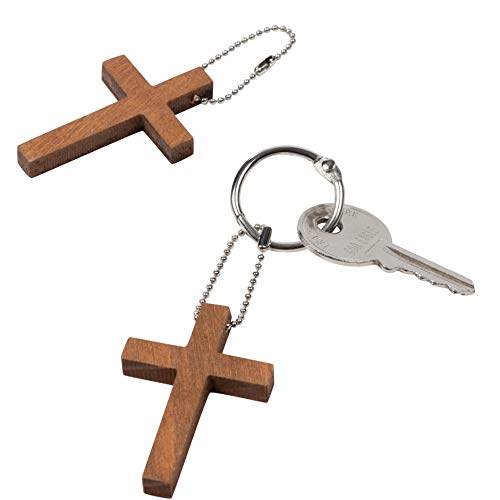 50-Pack Cross Keychains - 1.2 x 1.75-Inch Wooden Cross Key Chain, Religious Key Chains for Party Favors, Sunday School DIY Craft