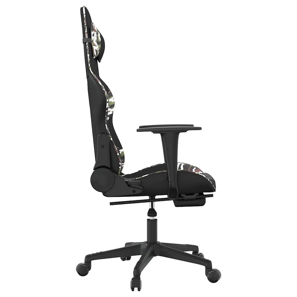 Sedia da gaming ergonomica con poggiapiedi, supporto lombare, regolabile in altezza, sedia girevole con ruote, in ecopelle nera, mimetica, per casa, ufficio, console per PC
