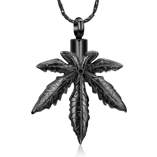Imrsanl Marijuana Leaf Urn Necklace for Ashes for Men Women Adults Stainless Steel Maple Leaf Cremation Jewelry Urn Pendant Ashes Holder Memorial Locket