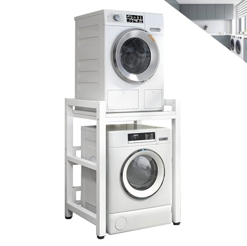 Soporte de secadora de altura ajustable con capacidad de 400 kg, kit de apilamiento portátil para lavadora y secadora de carga frontal, estante de ahorro de espacio para estante pequeño de cocina y