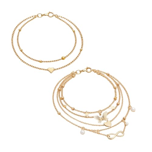 Image of Anklets for Women Fancy, Stylish Payal for Woman, Layered Shell and Starfish Pearl Beaded Anklet Set, Adjustable Beach Jewellery for Girls, Boho Accessories for Summer Festivals