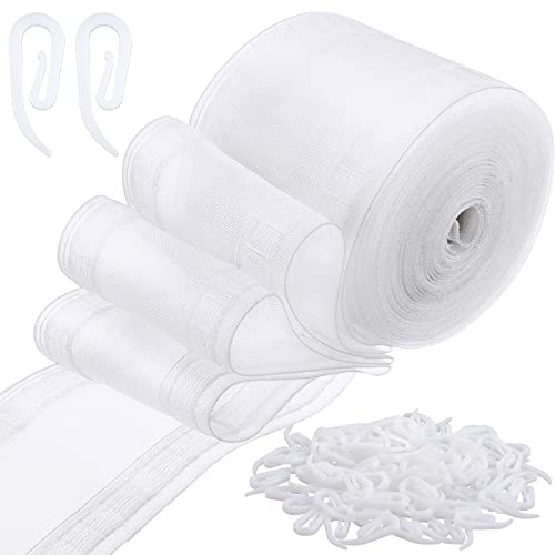 Transparent Wave Curtain Tape 6 Yards/100 Hooks for Curtains Drape Ripple Fold Drapery Tape