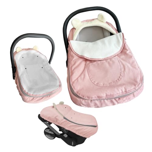 Image of Car Seat Covers for Babies,Winter Baby Car Seat Cover Infant Carseat Covers Canopy,Universal Baby Carrier Cover for Girl Boy Carseat,Newborn Shower Gift-Pink