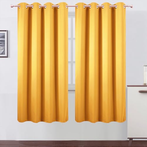 Image of LEMOMO Blackout Curtains 66 x 72 Inch Long Yellow Curtains Set of 2 Panels Room Darkening Curtains for Bedroom and Living Room