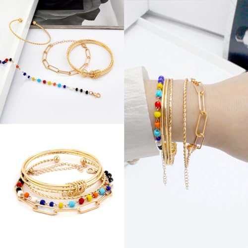 Boho Gold Chain Bracelets Set for Women Girls Multiple Layered Necklace Open Cuff Wrap Bangle Adjustable Link Chian BraceletsJewelry for Women Girls Gift4