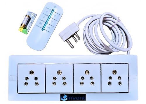 Image of Wireless Remote Control Modular Switch Board | 4 Socket 6 Amp with 2.5 Meter 1.5 Sqmm Cable | Smart Gang Box for Light & Fan Control | Remote Control White Extension Board