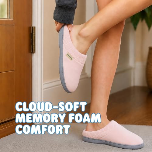 Image of Dearfoams Women's Lightweight Memory Foam Indoor House Slipper Darcy Velour Clog with Wide Widths